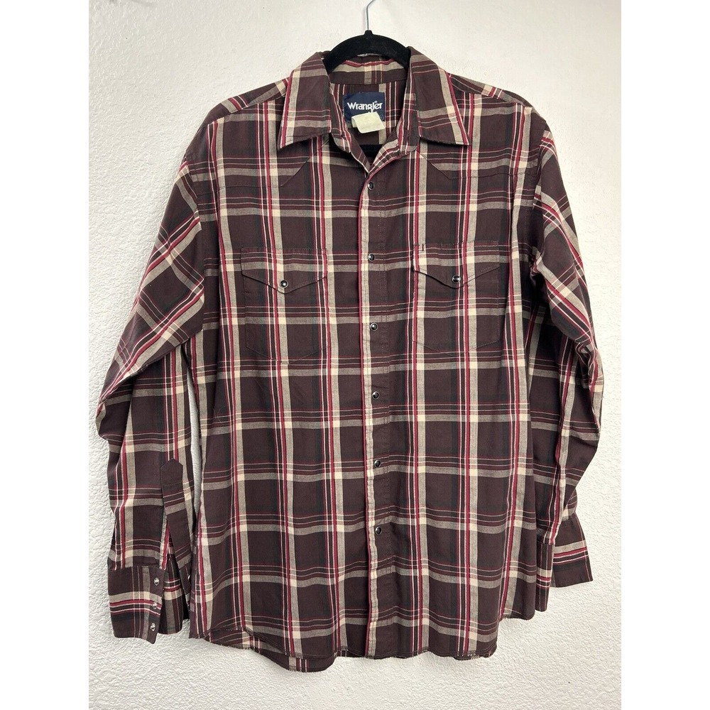 Wrangler Vintage Shirt Mens Size M Pearl Snap Long Sleeve Western Cowboy Cut Red